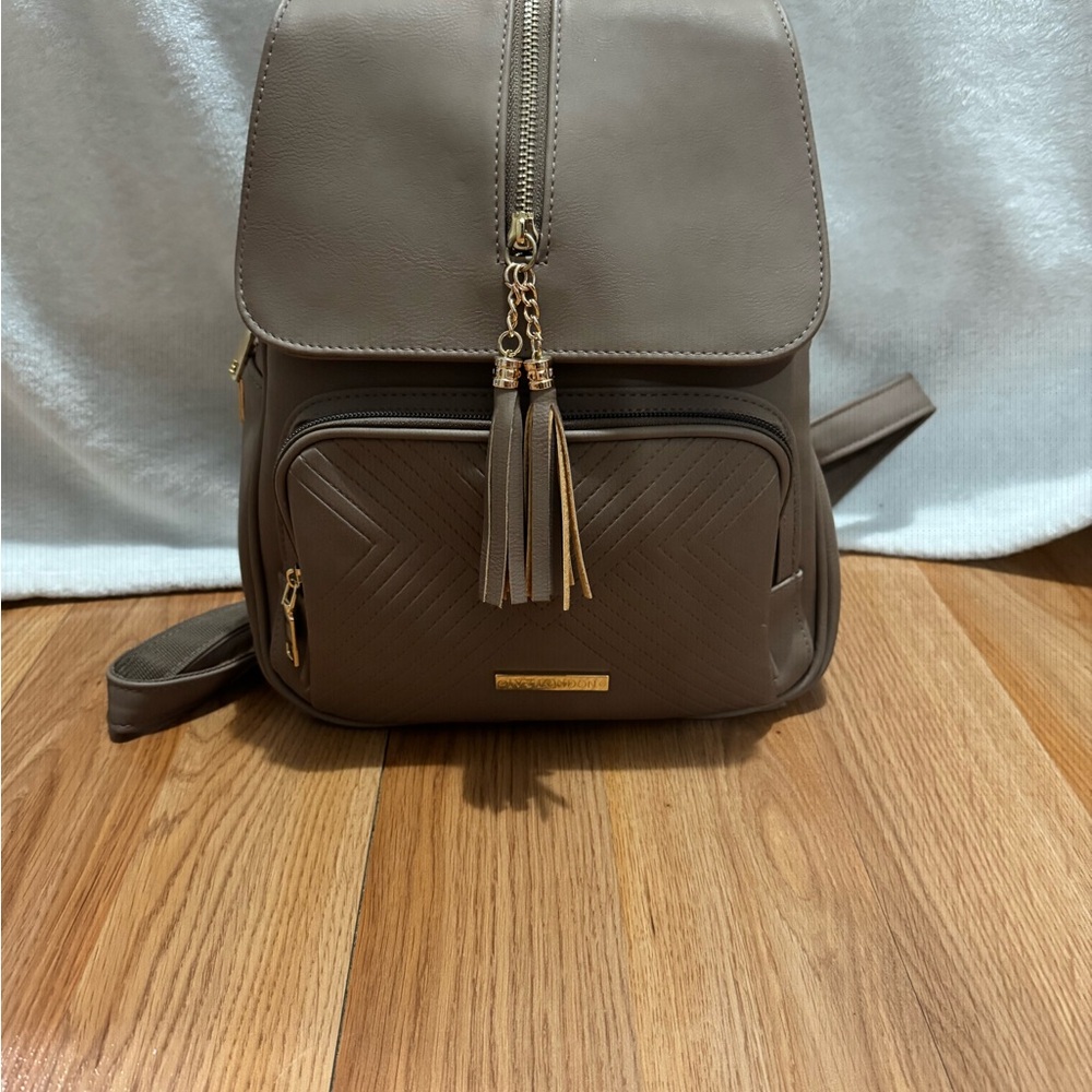 Chic Taupe Backpack with Gold Details